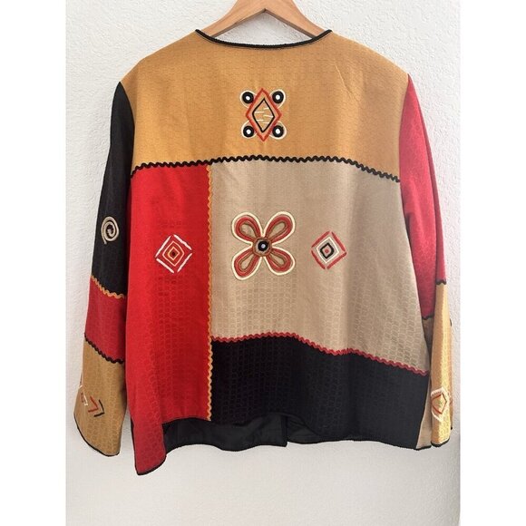 NWT INDIGO MOON Patchwork Applique Jacket 2X Button Artsy Hippie Boho Chic Aztec - Picture 8 of 13